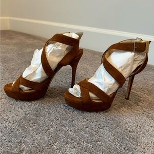 Jimmy Choo suede chestnut heels NEVER BEEN WORN